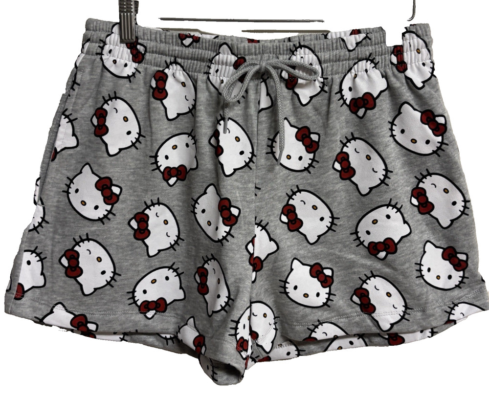 Hello Kitty Sanrio Large Womens Lounge Shorts Gray All Over Print Drawstring New